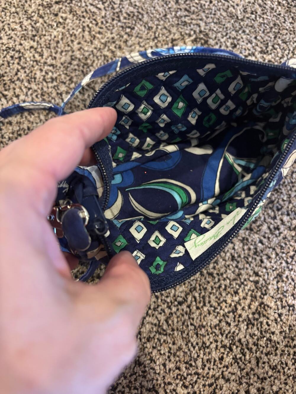 Vera Bradley Blue Floral Quilted Mini Shoulder Bag Tie Strap Zip Top